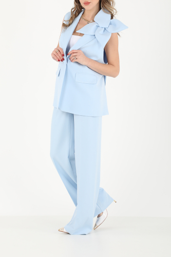 ÇİÇEK AKSESUARLI YELEK TAKIM EL-2580 BEBE MAVİSİ