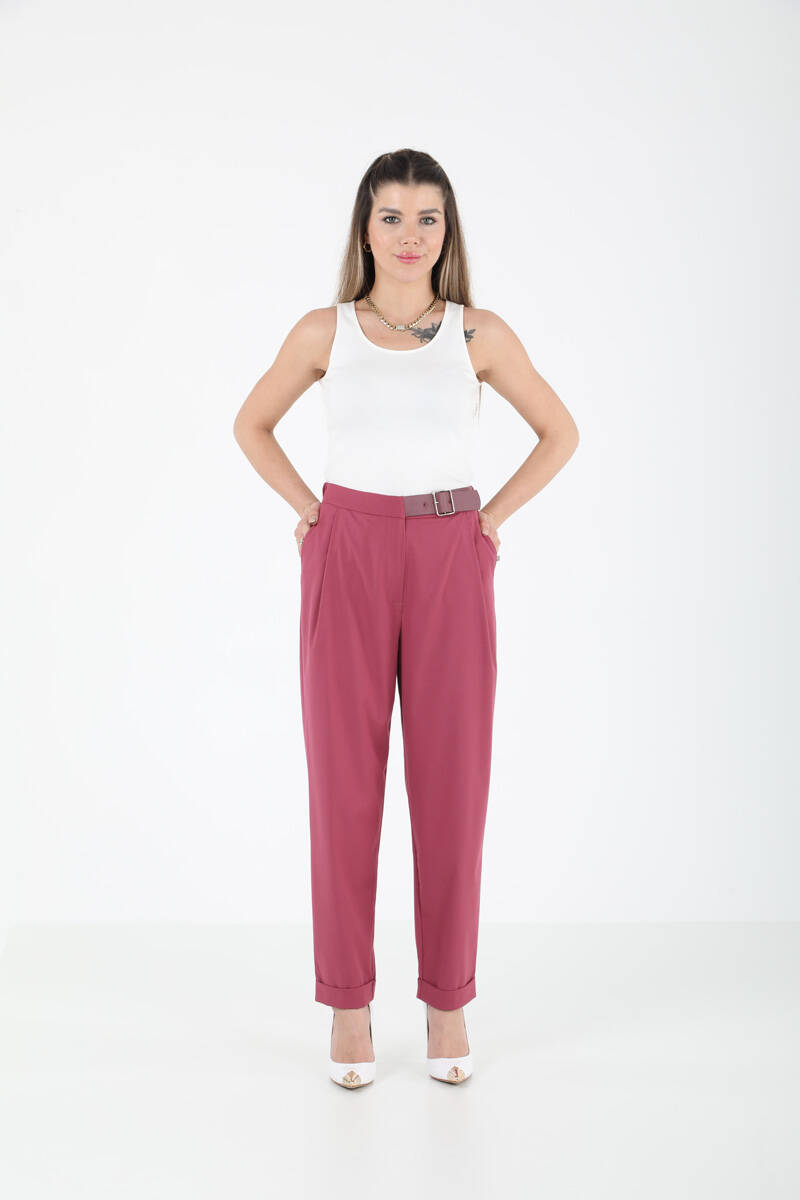 DERİ AKSESUARLI BELİ LASTİKLİ PANTOLON EL-1187 - 9