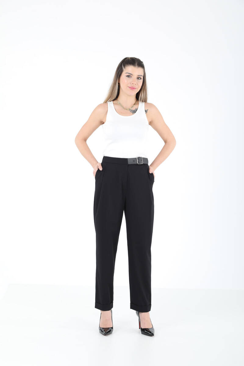 DERİ AKSESUARLI BELİ LASTİKLİ PANTOLON EL-1187 - 13