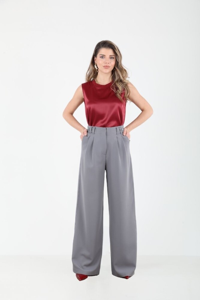 DÜĞME DETAYLI PİLELİ PANTOLON EL-1178 GRİ