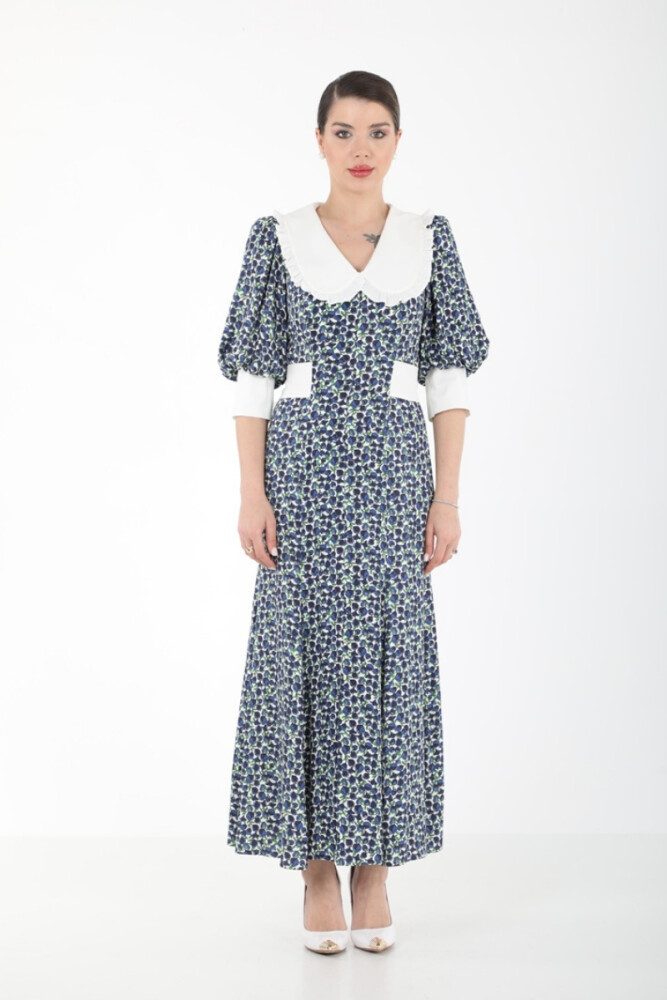 PAMUK BEBE YAKALI EMPİRME ELBİSE EL-4302 Lacivert