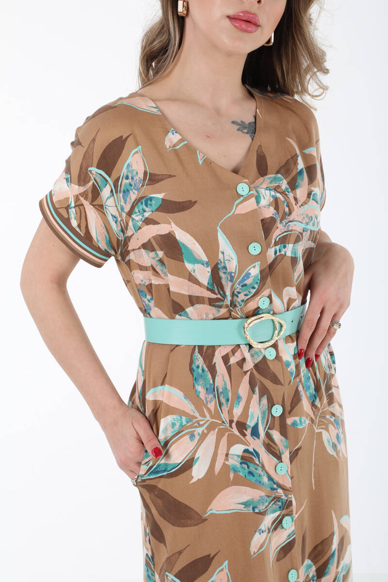 RİBANA DETAYLI TENCEL MİDİ GÖMLEK ELBİSE EL-4261 - 3