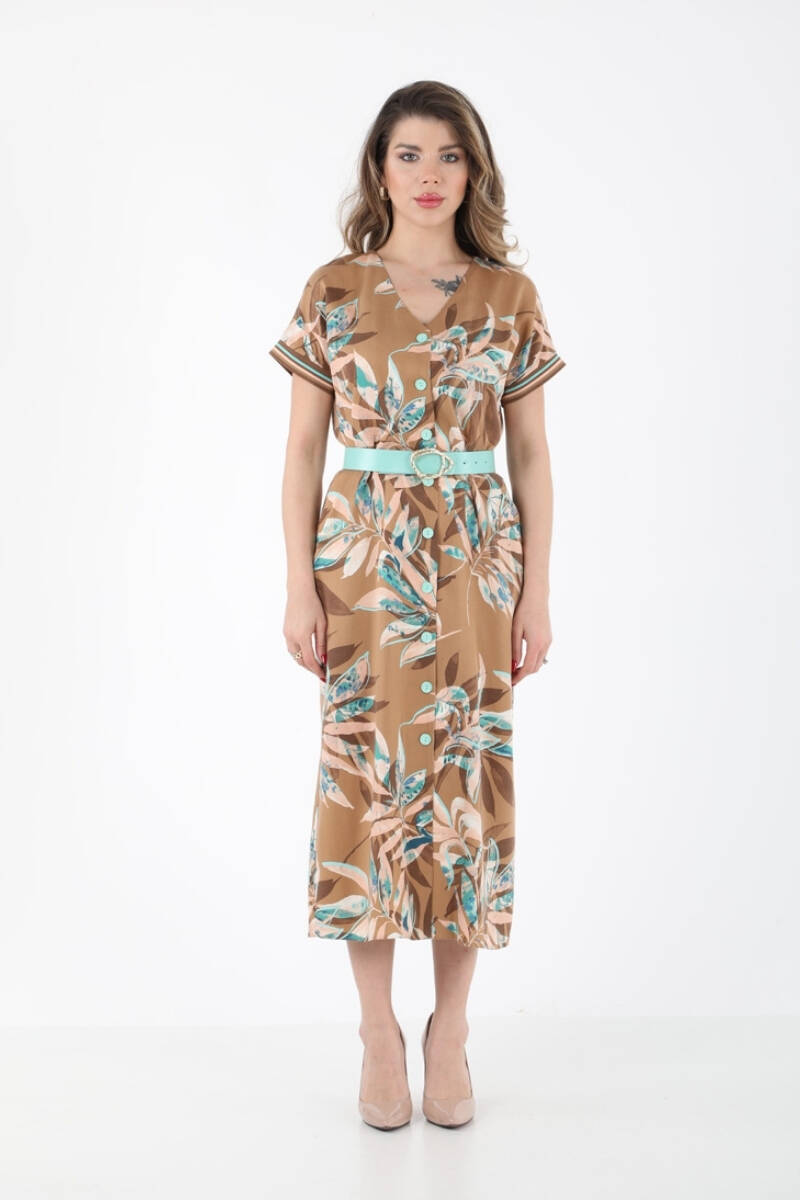 RİBANA DETAYLI TENCEL MİDİ GÖMLEK ELBİSE EL-4261 - 1