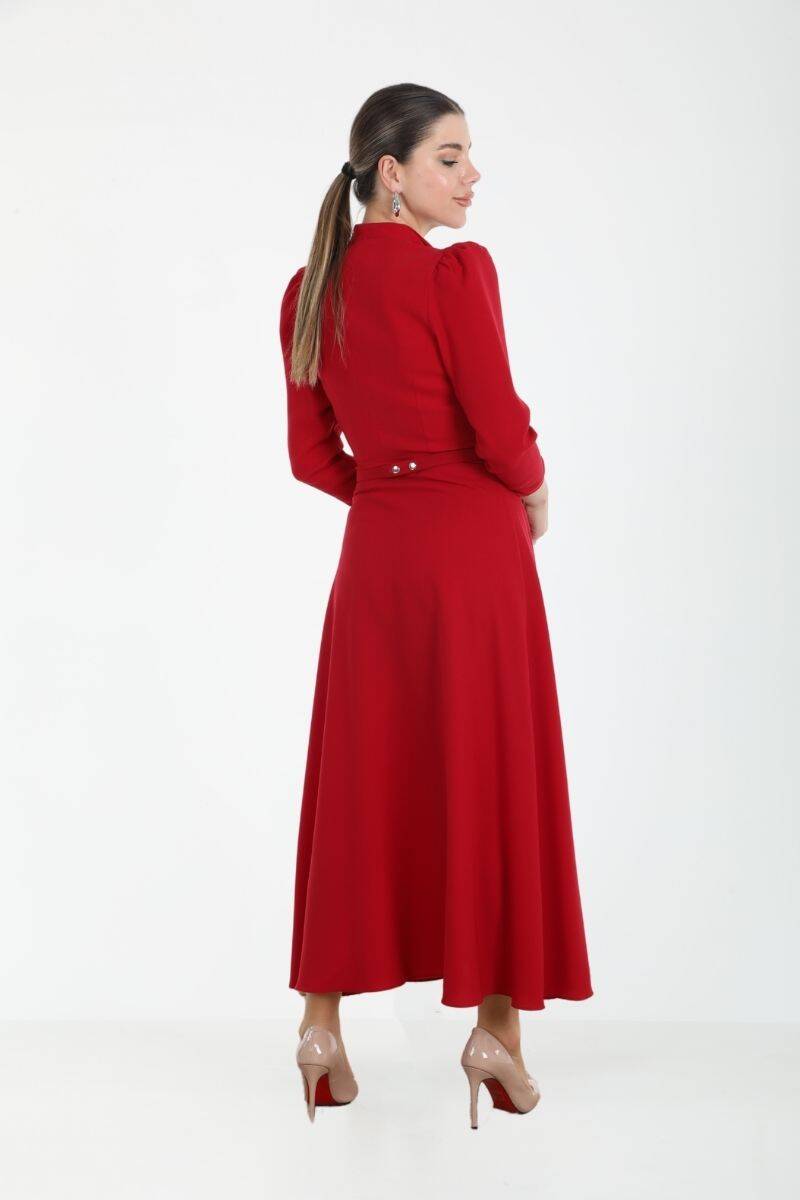 SATEN GARNİLİ GODELİ MİDİ ELBİSE EL-4158 - 3