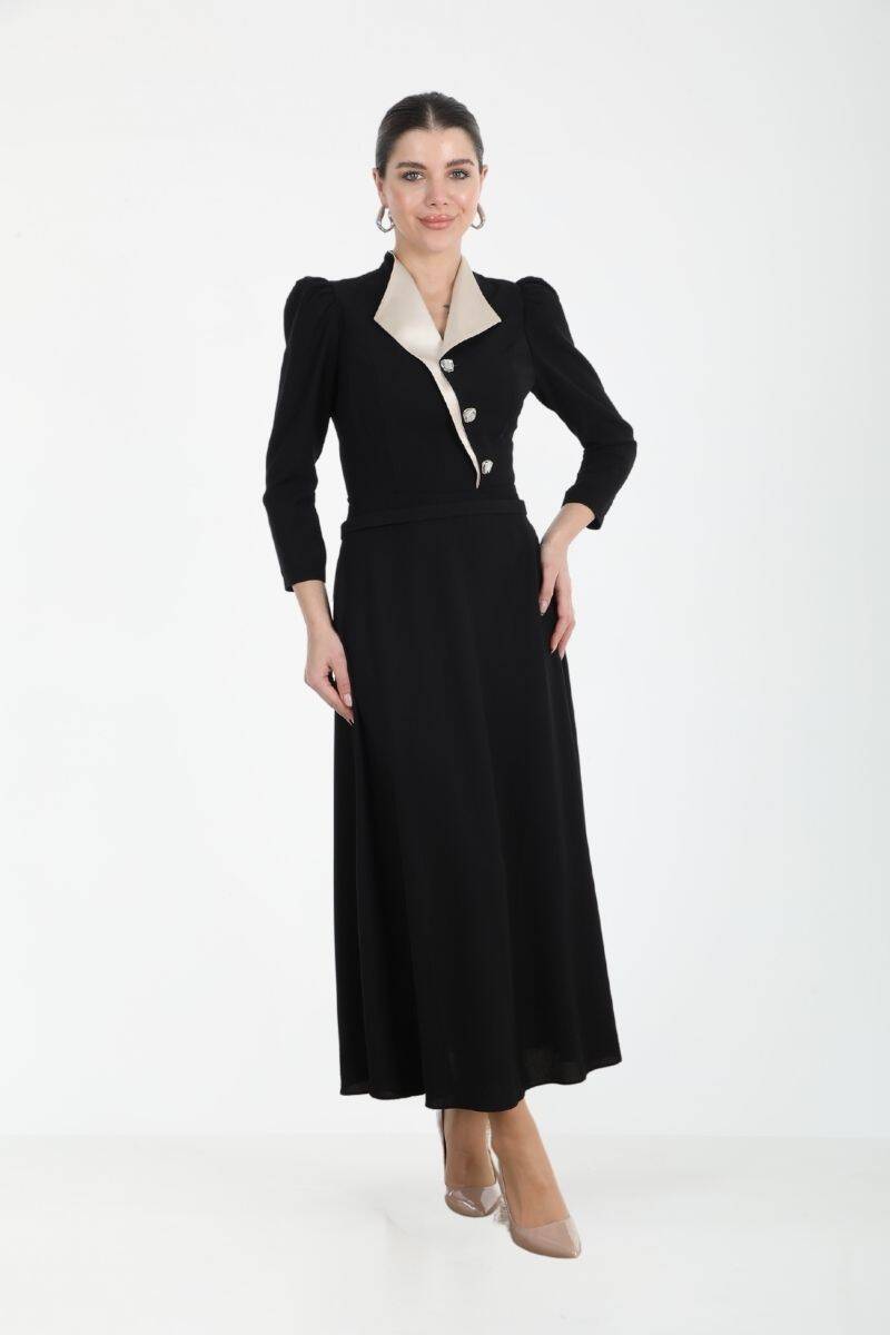 SATEN GARNİLİ GODELİ MİDİ ELBİSE EL-4158 - 9