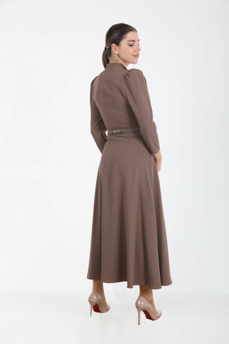 SATEN GARNİLİ GODELİ MİDİ ELBİSE EL-4158 - 15