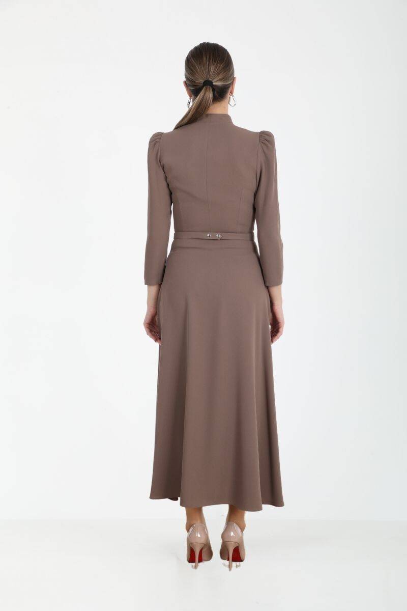 SATEN GARNİLİ GODELİ MİDİ ELBİSE EL-4158 - 14