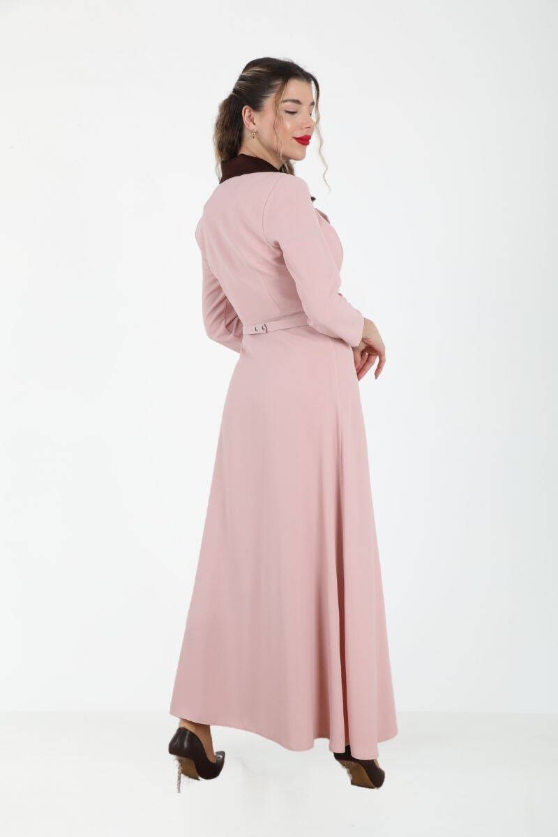 SATEN GARNİLİ PİLİSE DETAYLI MİDİ KREP ELBİSE EL-4156 - 10