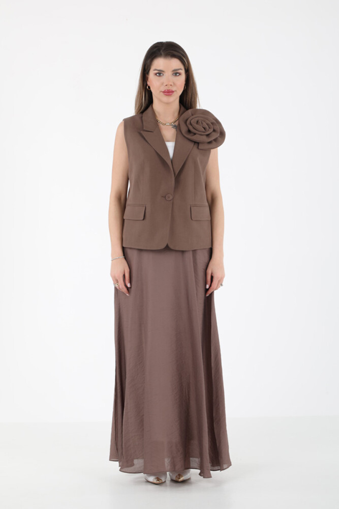 TENCEL YELEKLİ İKİLİ SET EL-2644 Vizon