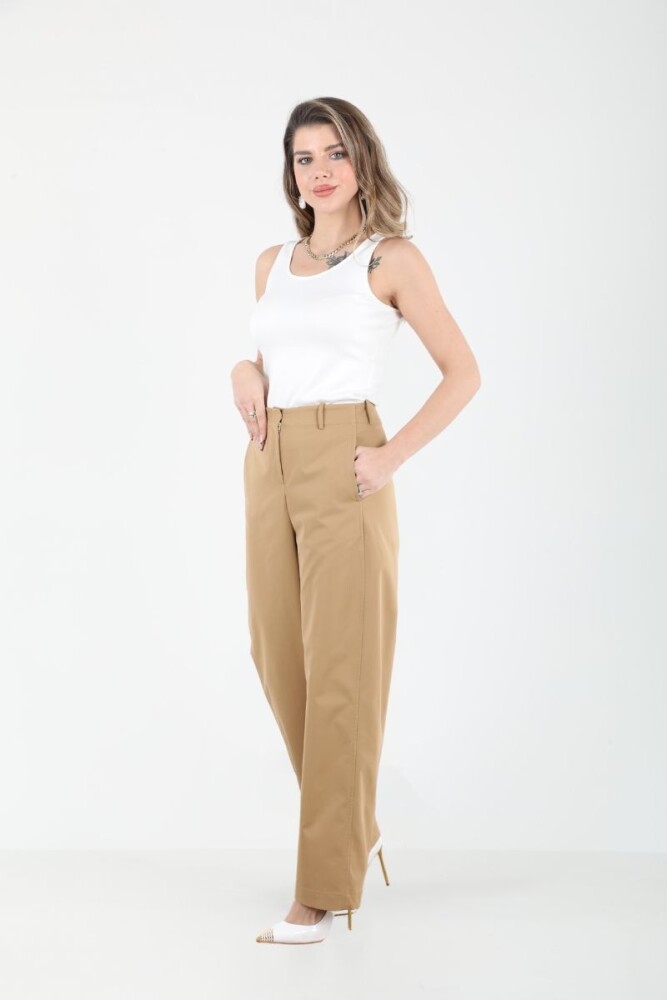 YAN KULPLU PAMUK PANTOLON EL-1174 TABA