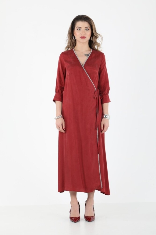 Zi̇nci̇r Detaylı Natural Elbi̇se Bordo